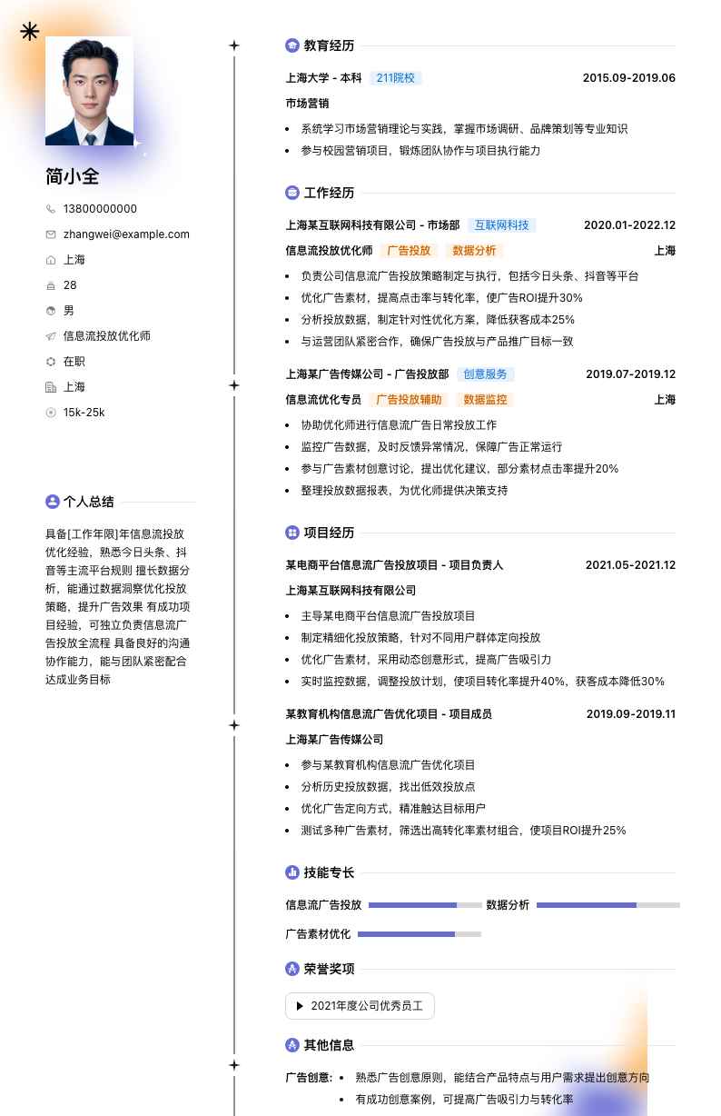 信息流投放优化师简历模板