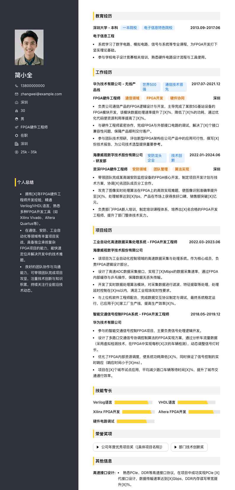 FPGA硬件工程师简历模板