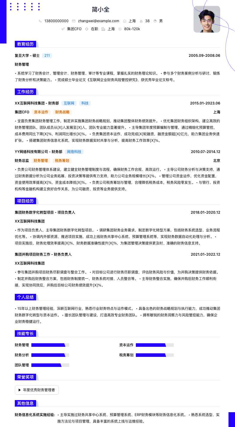 集团cfo简历模板