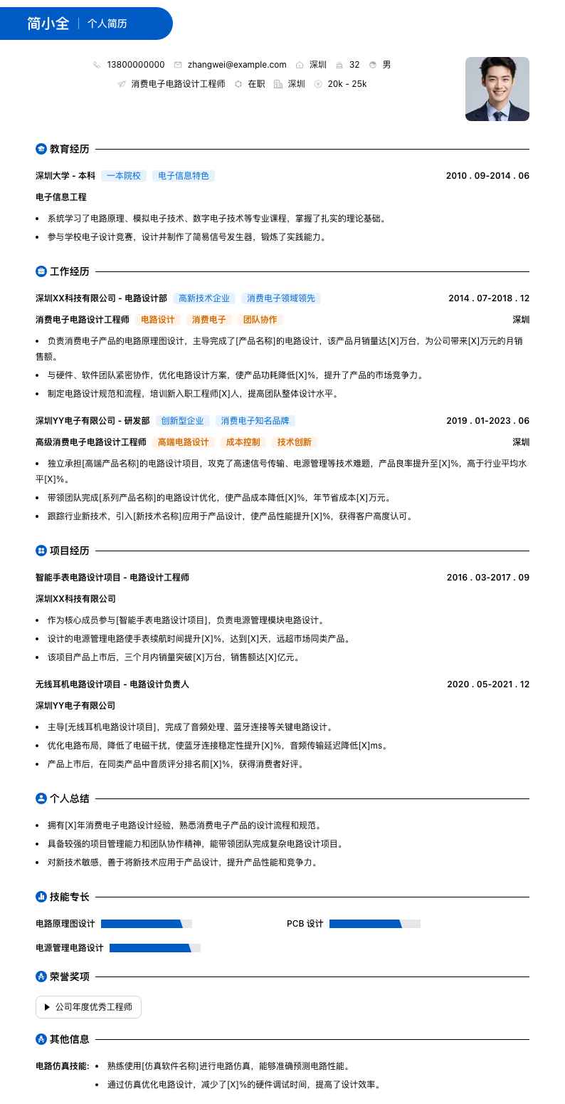 消费电子电路设计工程师简历模板