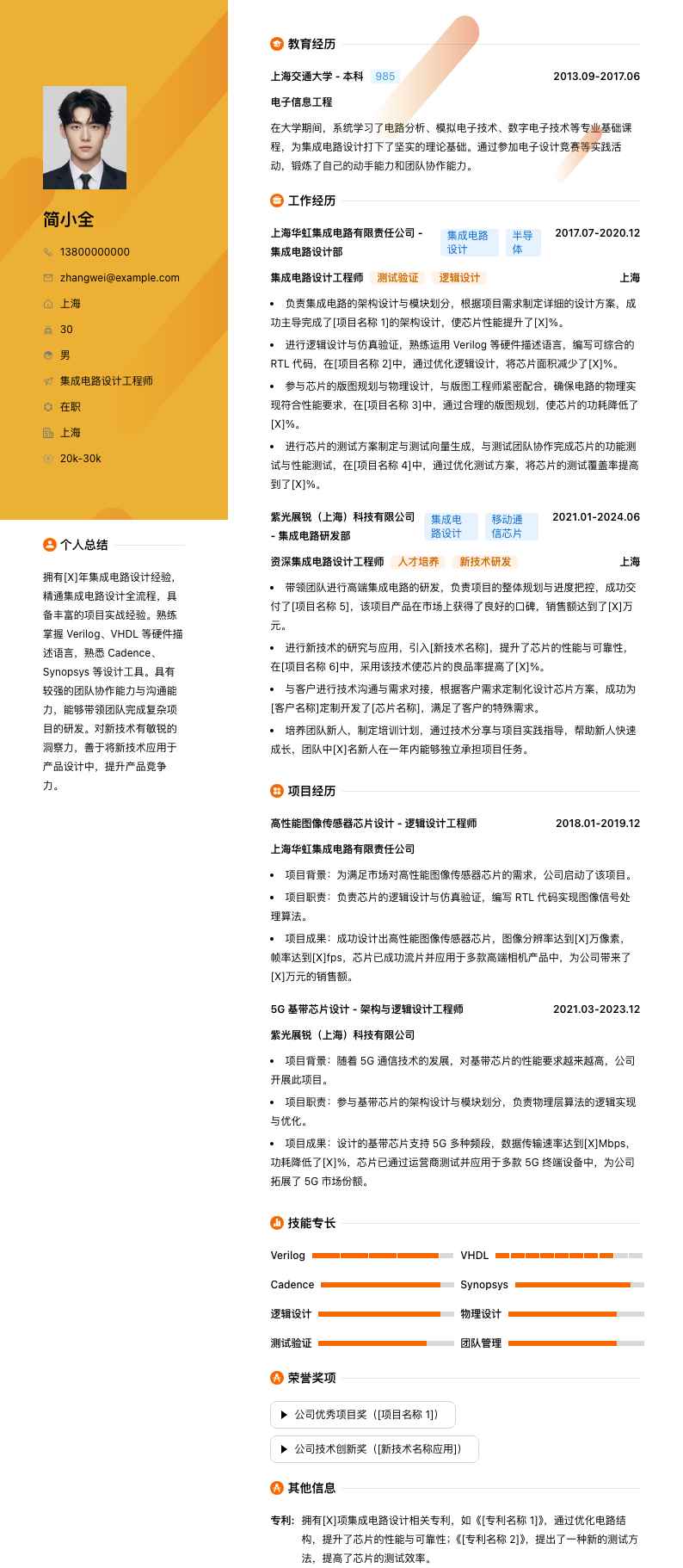 集成电路设计工程师简历模板