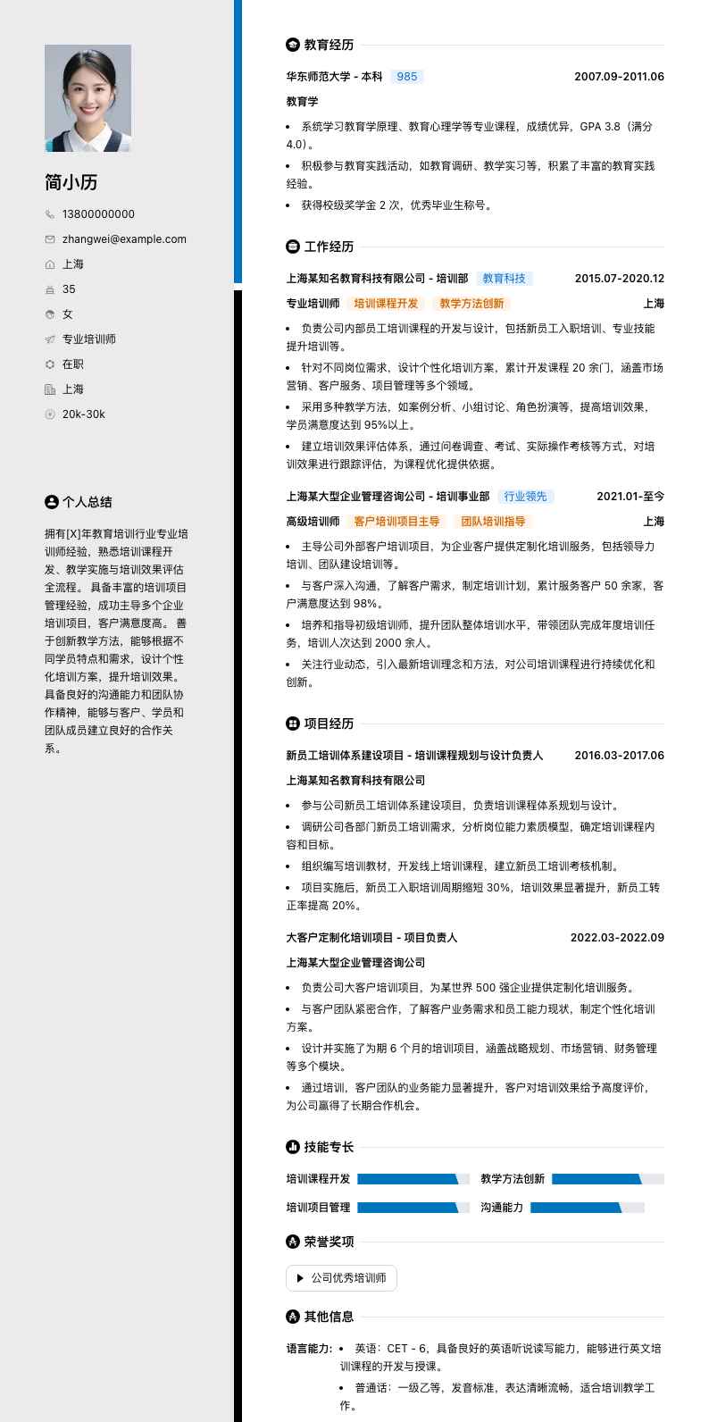 专业培训师简历模板