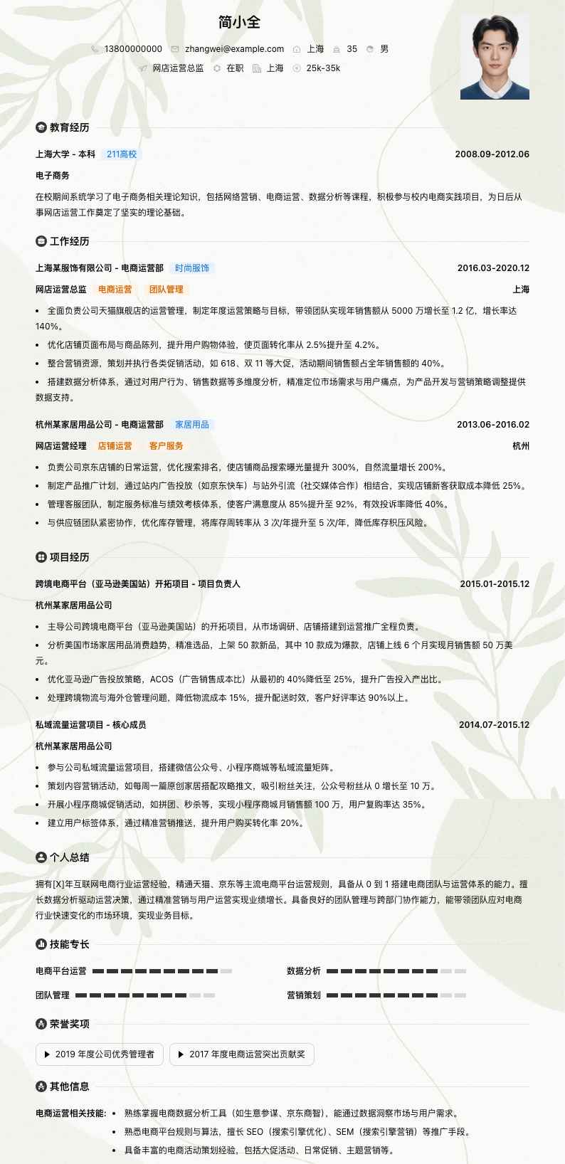 网店运营总监简历模板