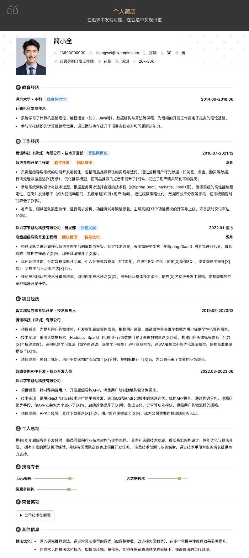 超级导购简历模板