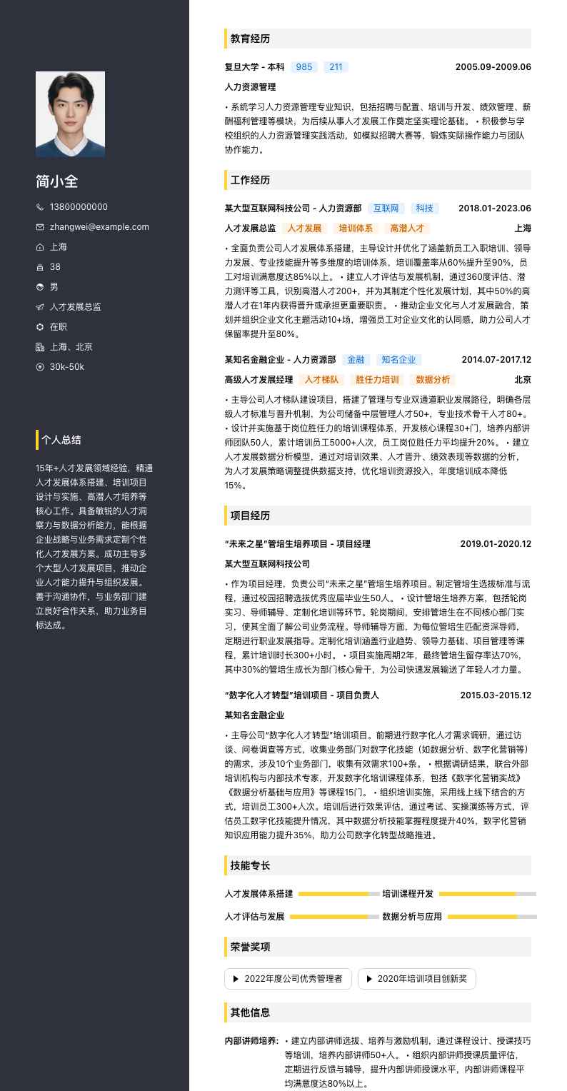 人才发展总监简历模板