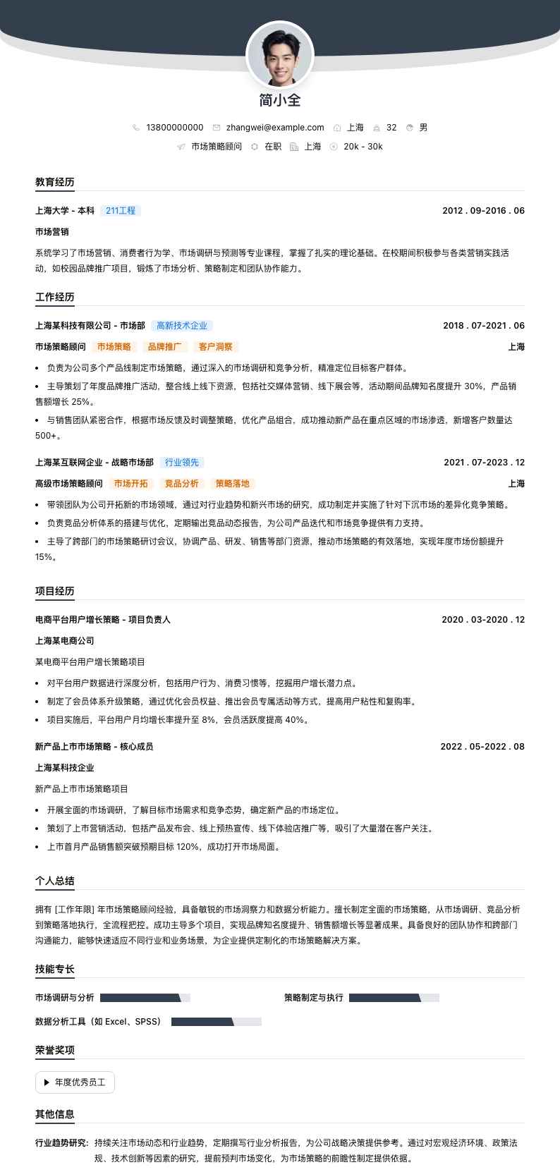市场策略顾问简历模板