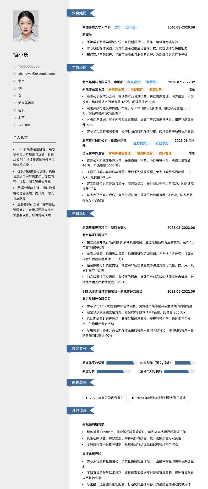 新媒体运营简历模板