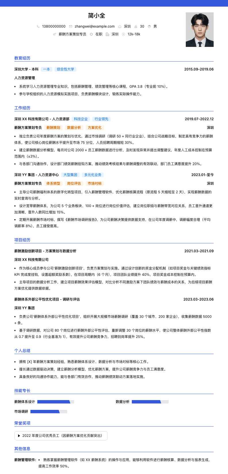 薪酬方案策划专员简历模板