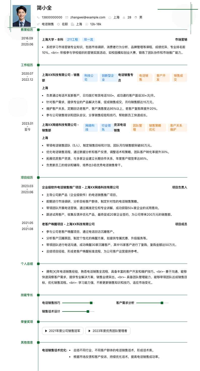 电话销售简历模板