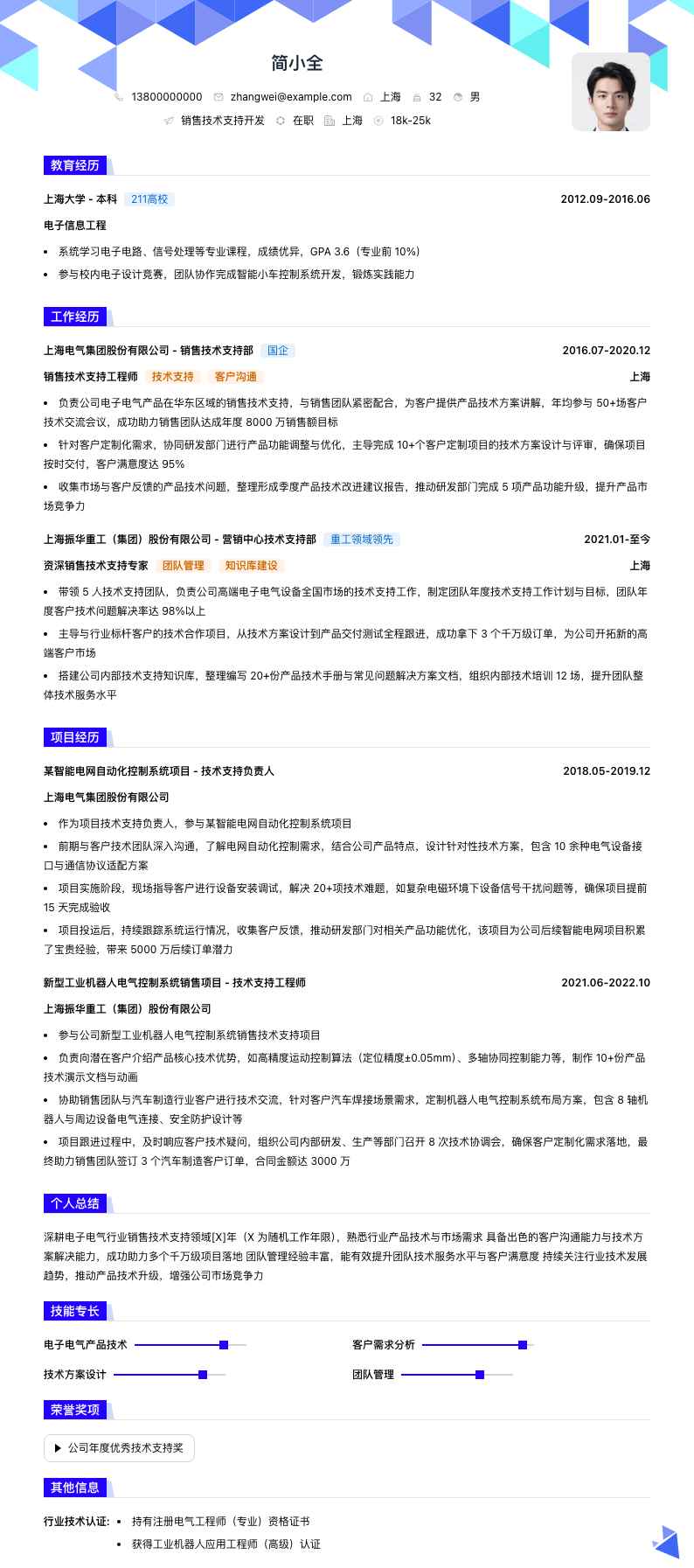 销售技术支持简历模板