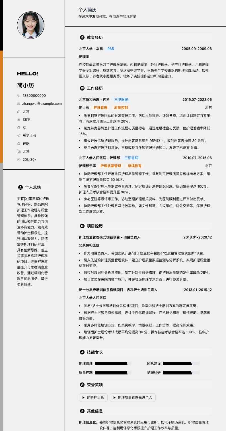 总护士长简历模板