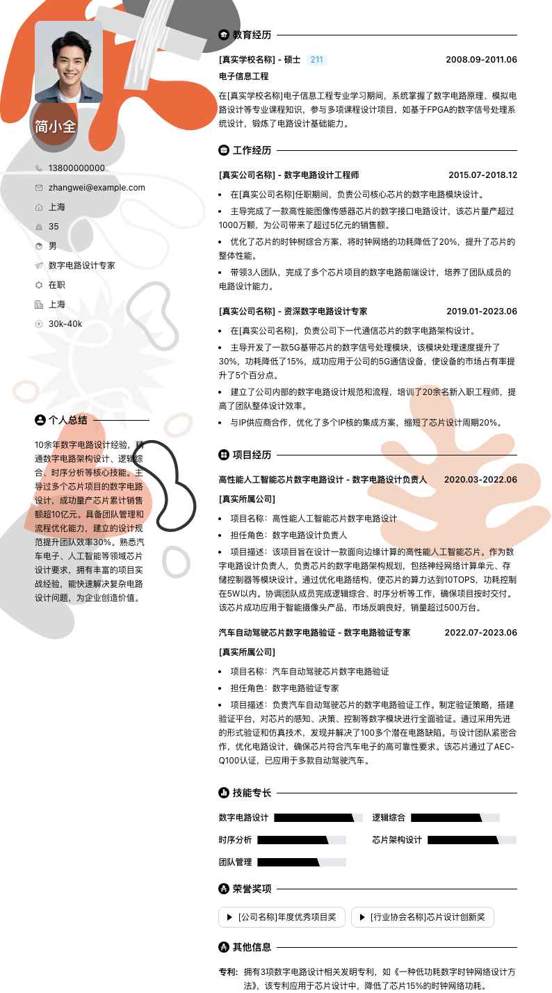 数字电路设计专家简历模板