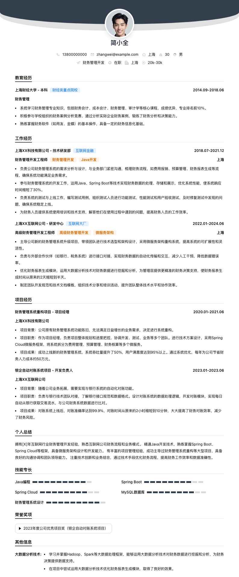 财务管理简历模板