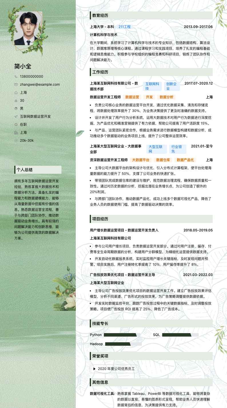 互联网数据运营简历模板