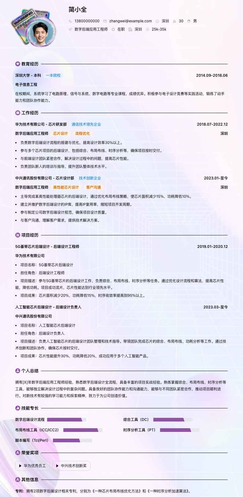 数字后端应用工程师简历模板