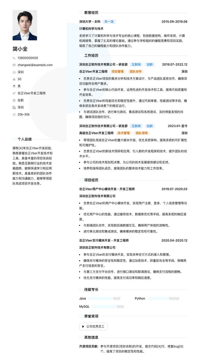 合正Vber简历模板