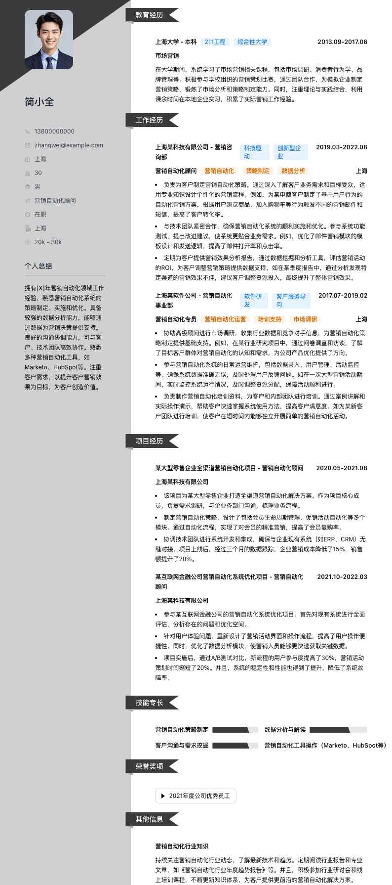 营销自动化顾问简历模板