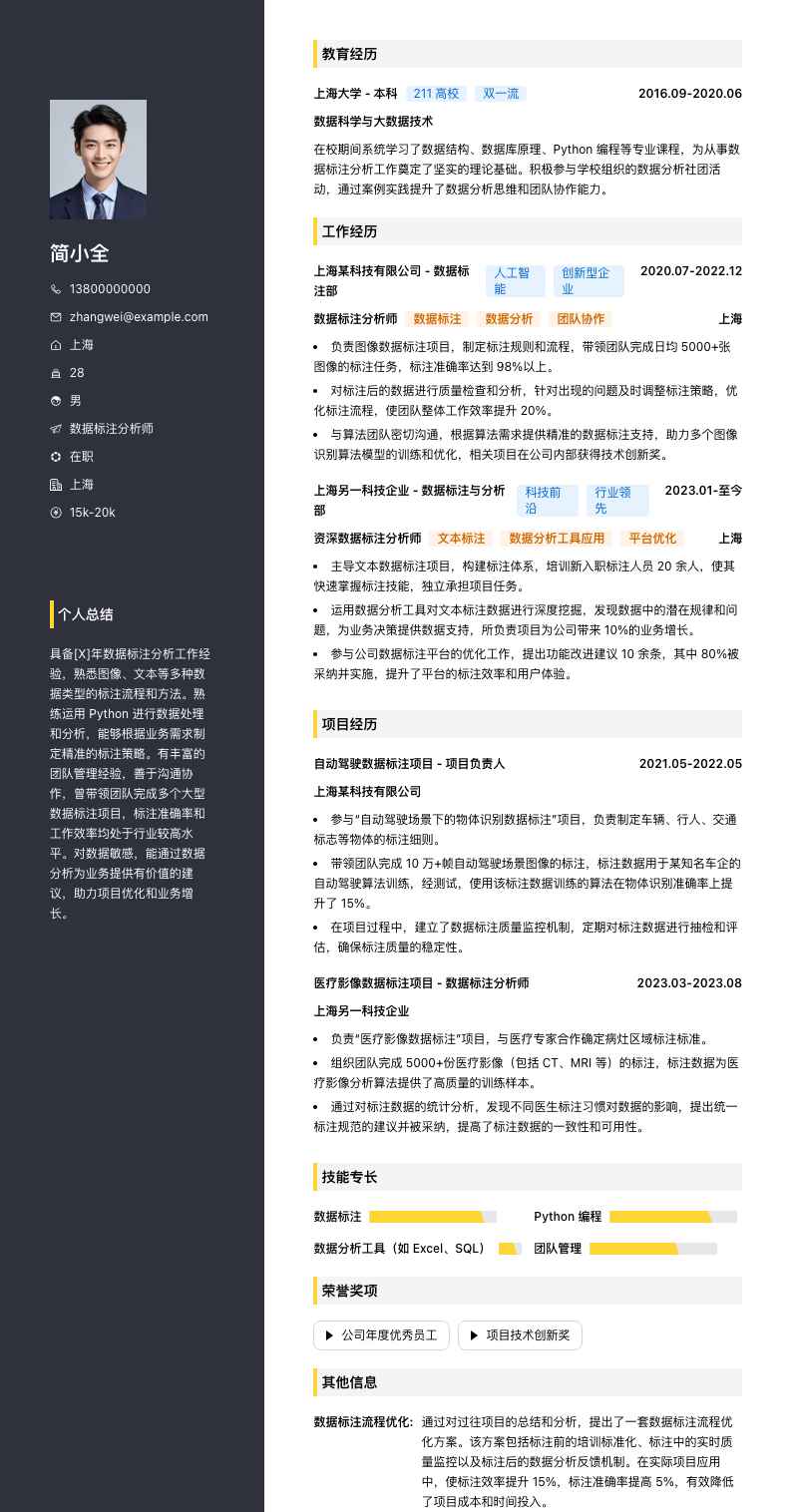 数据标注分析师简历模板