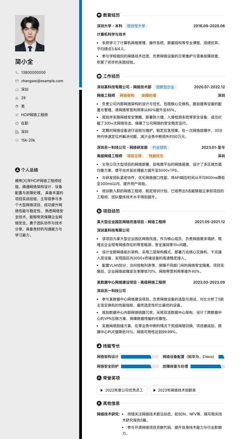 hcip网络工程师简历模板