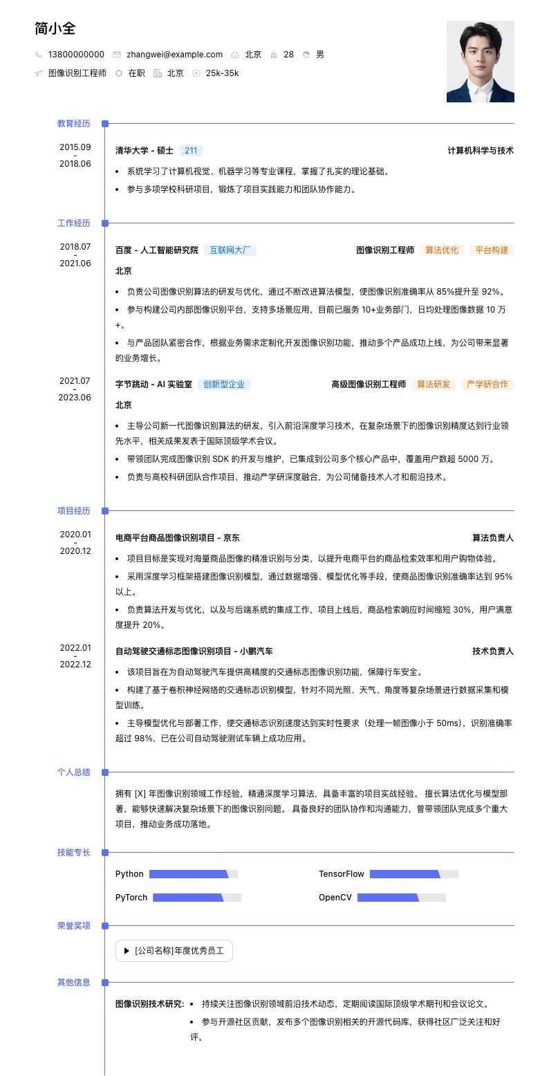 图像识别工程师简历模板