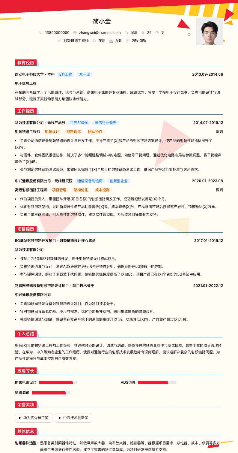 射频链路工程师简历模板