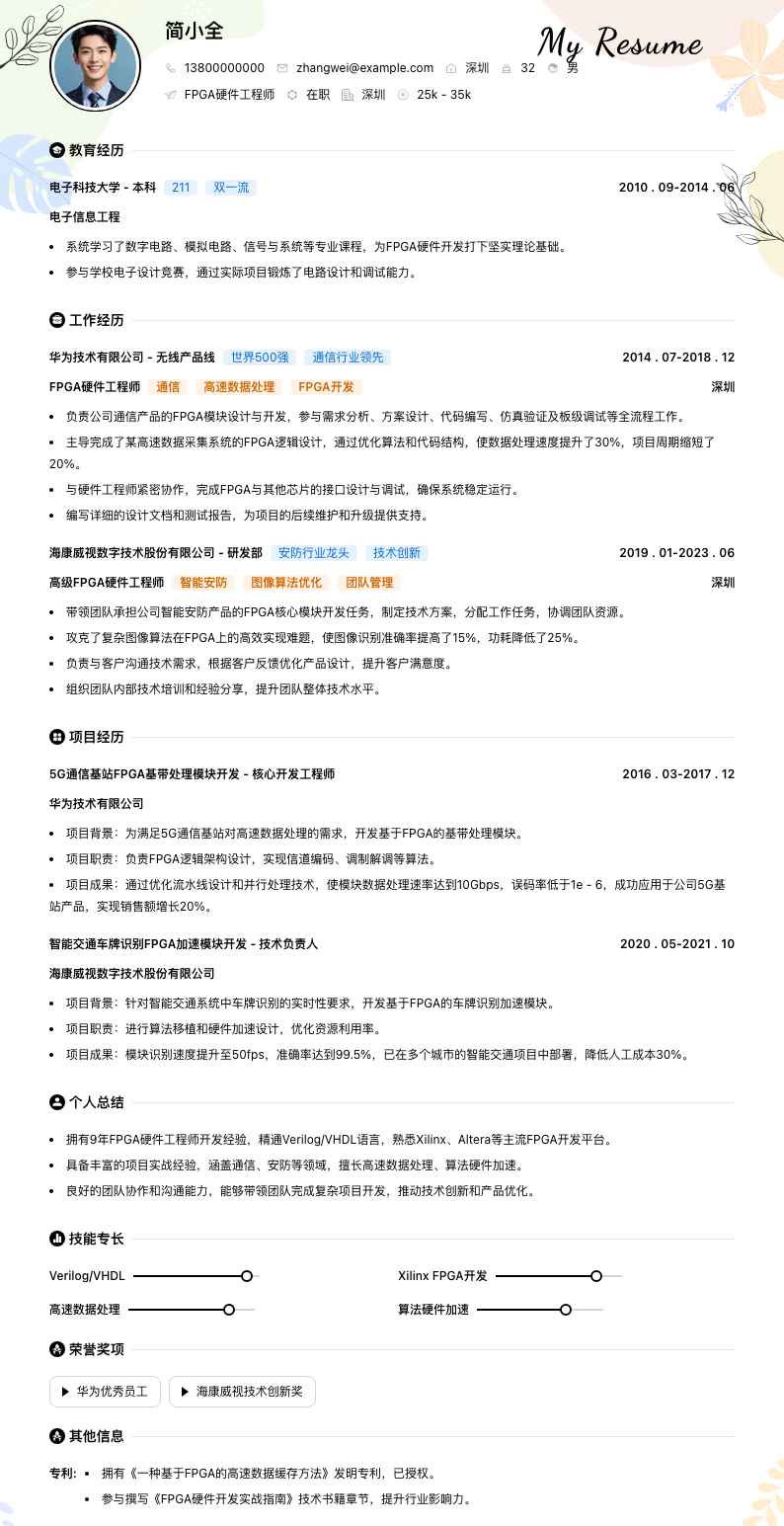 FPGA硬件工程师简历模板