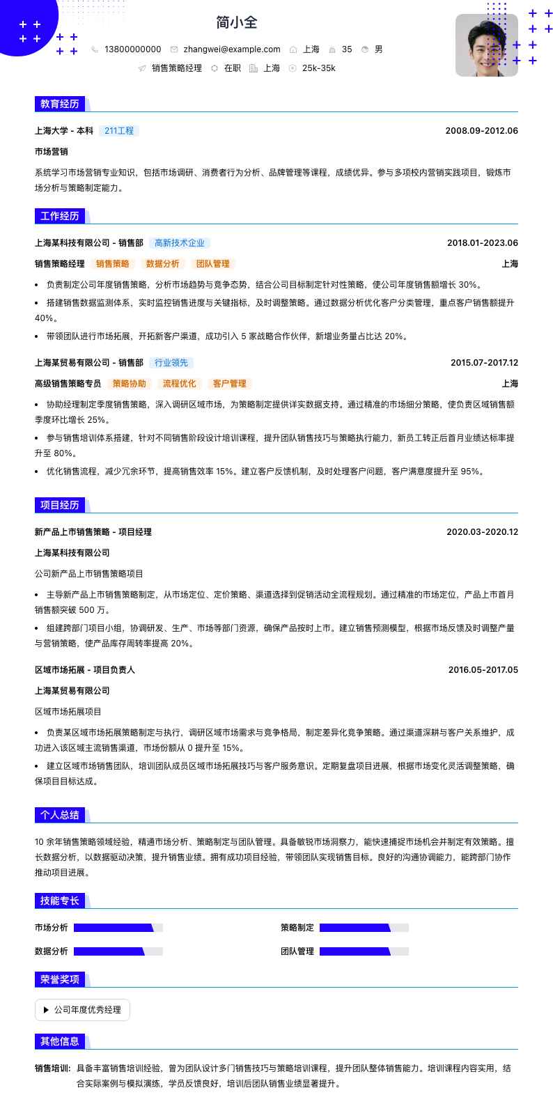 销售策略经理简历模板