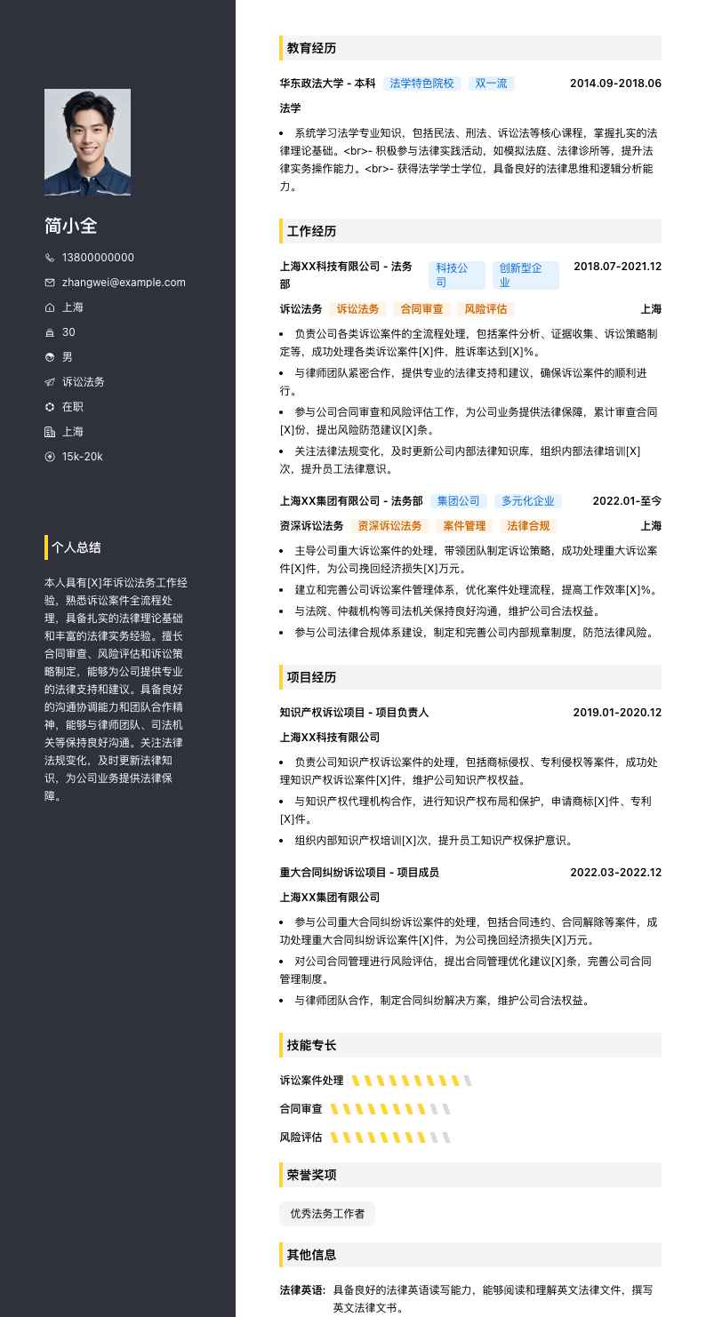 诉讼法务简历模板