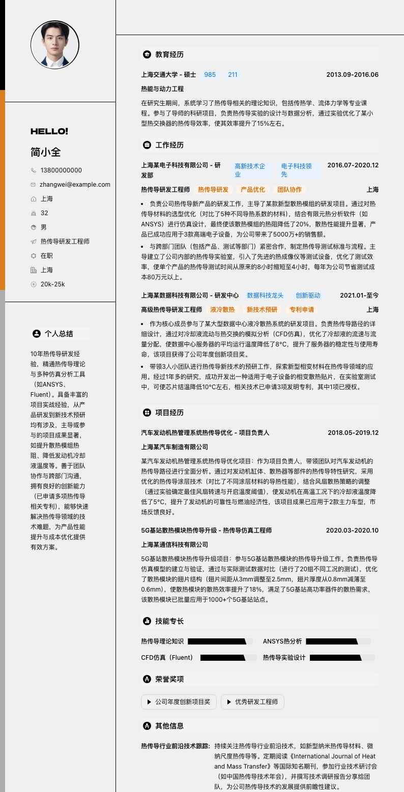 热传导研发工程师简历模板