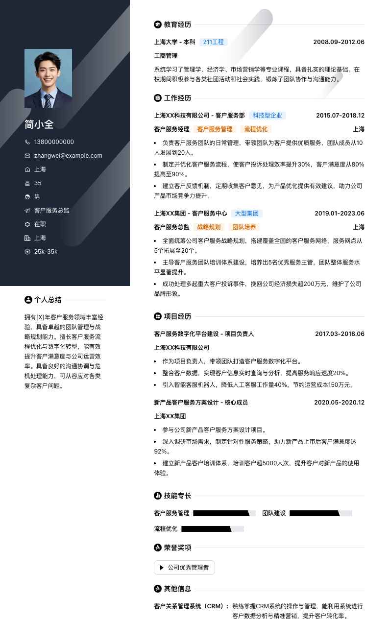 客户服务总监简历模板