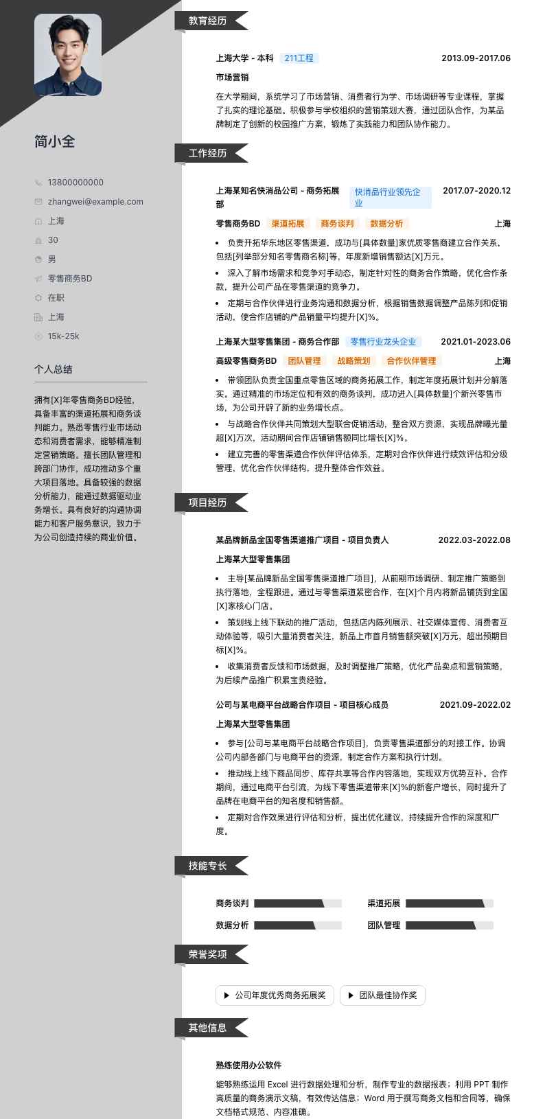 零售商务BD简历模板