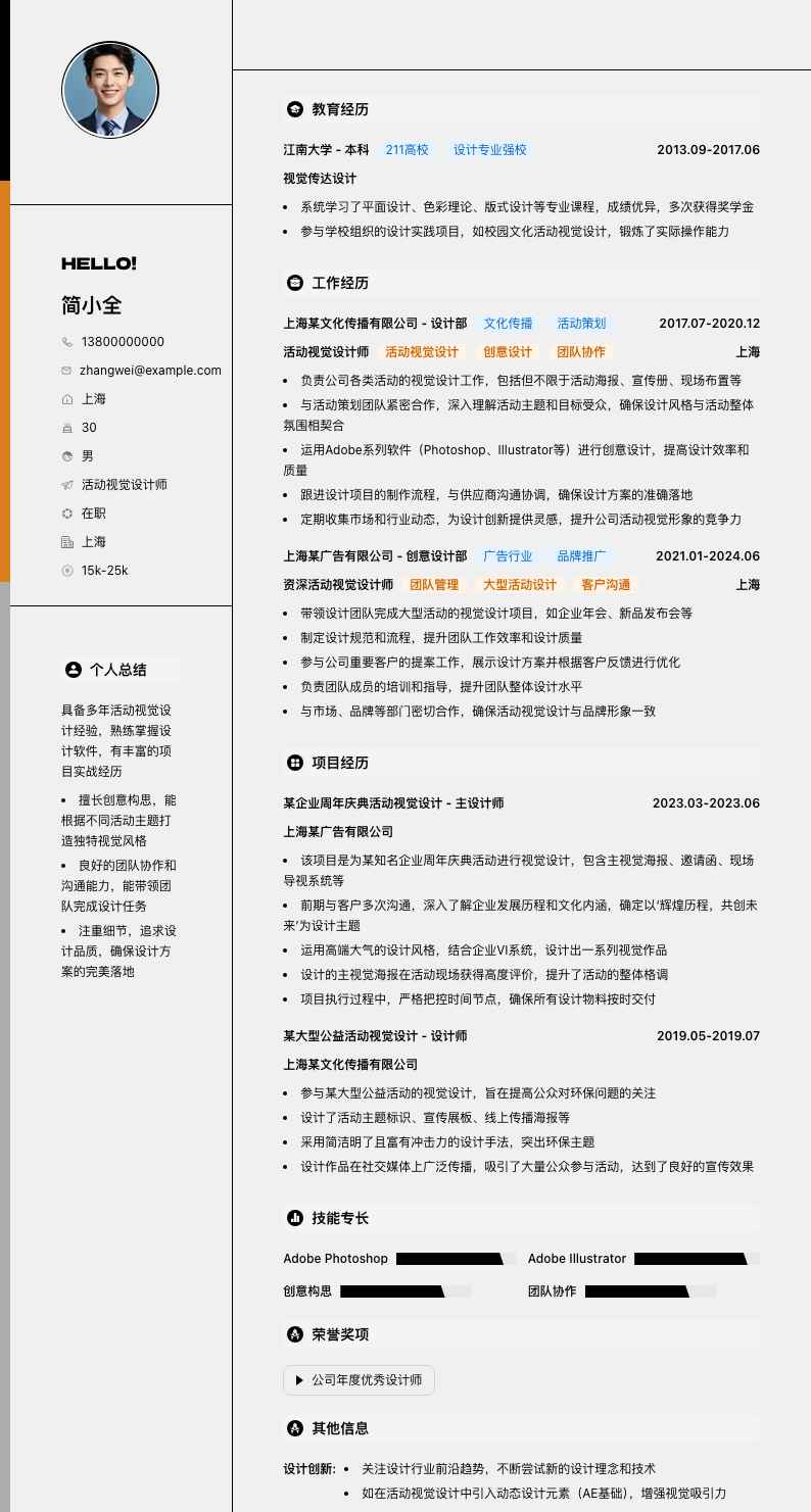 活动视觉设计师简历模板