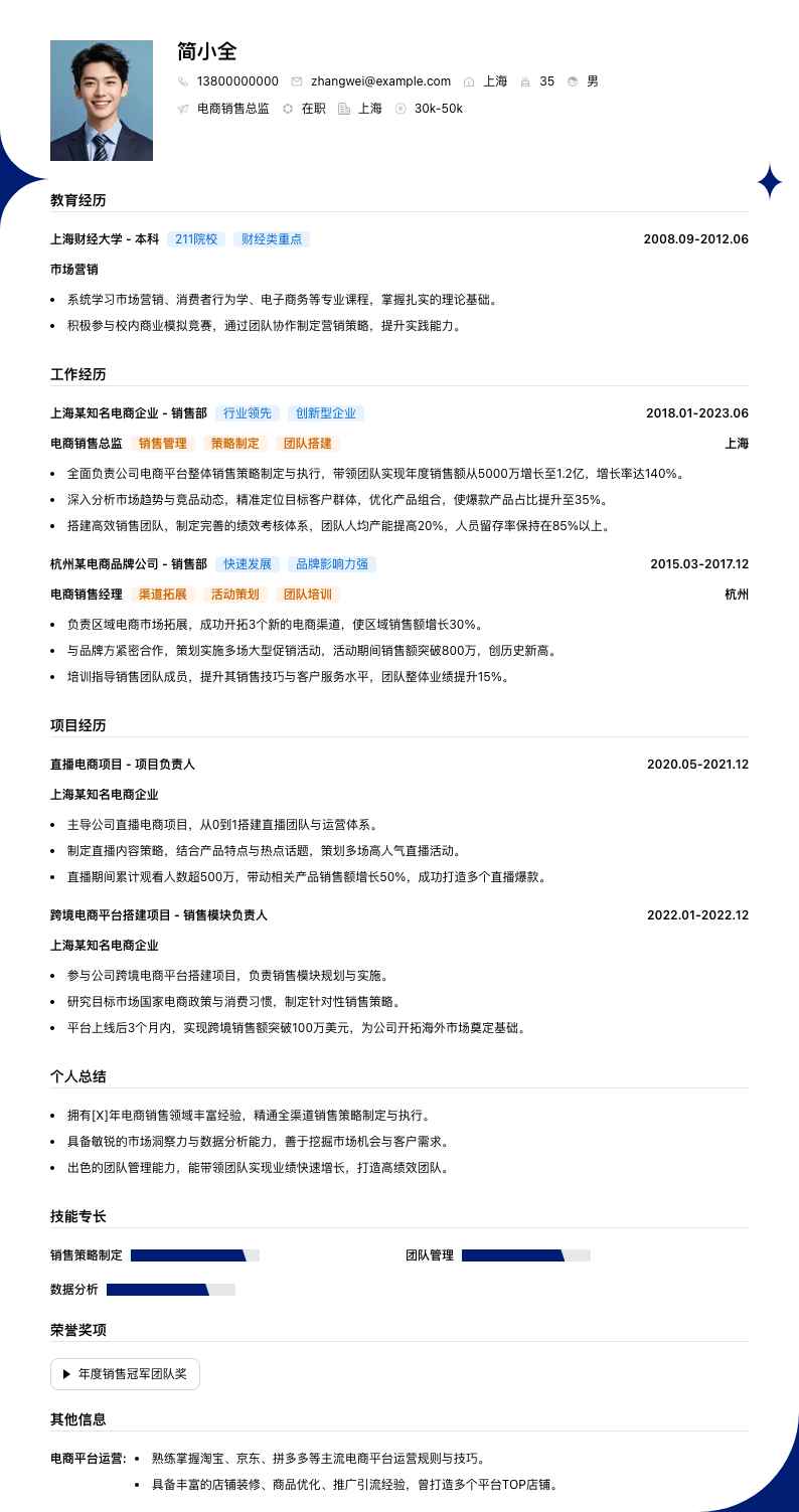 电商销售总监简历模板