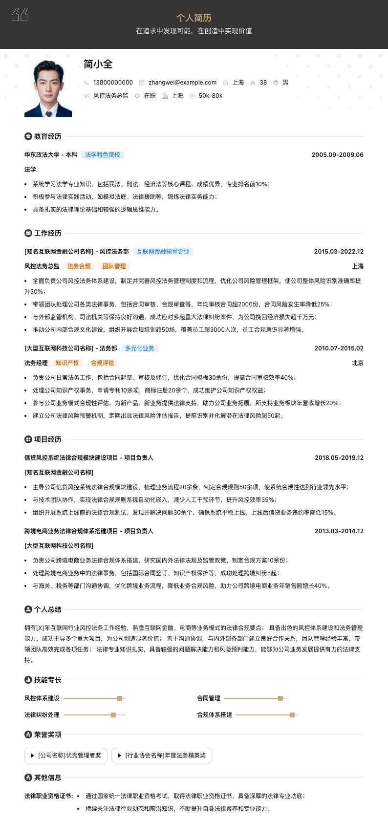 风控法务总监简历模板