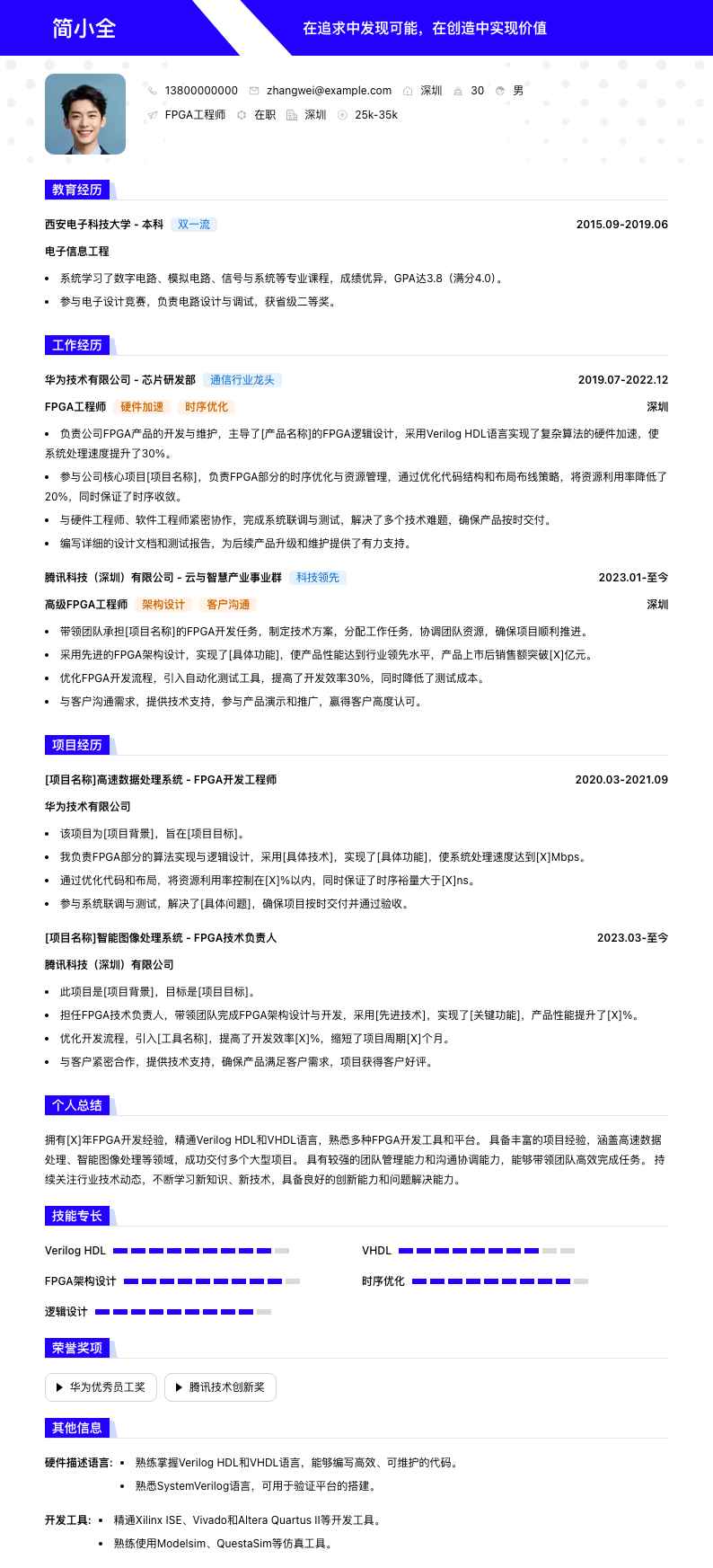 fpga工程师简历模板