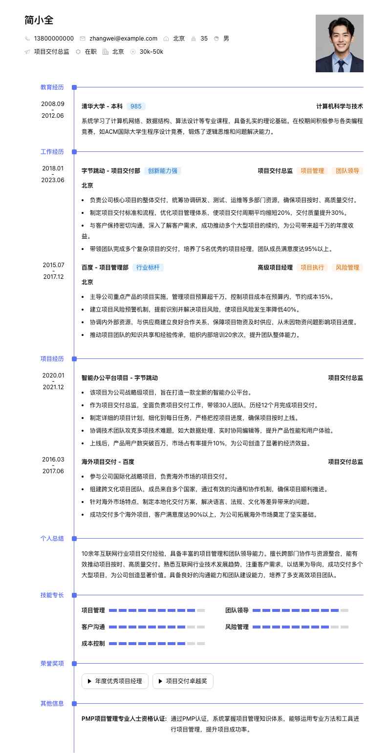 项目交付总监简历模板