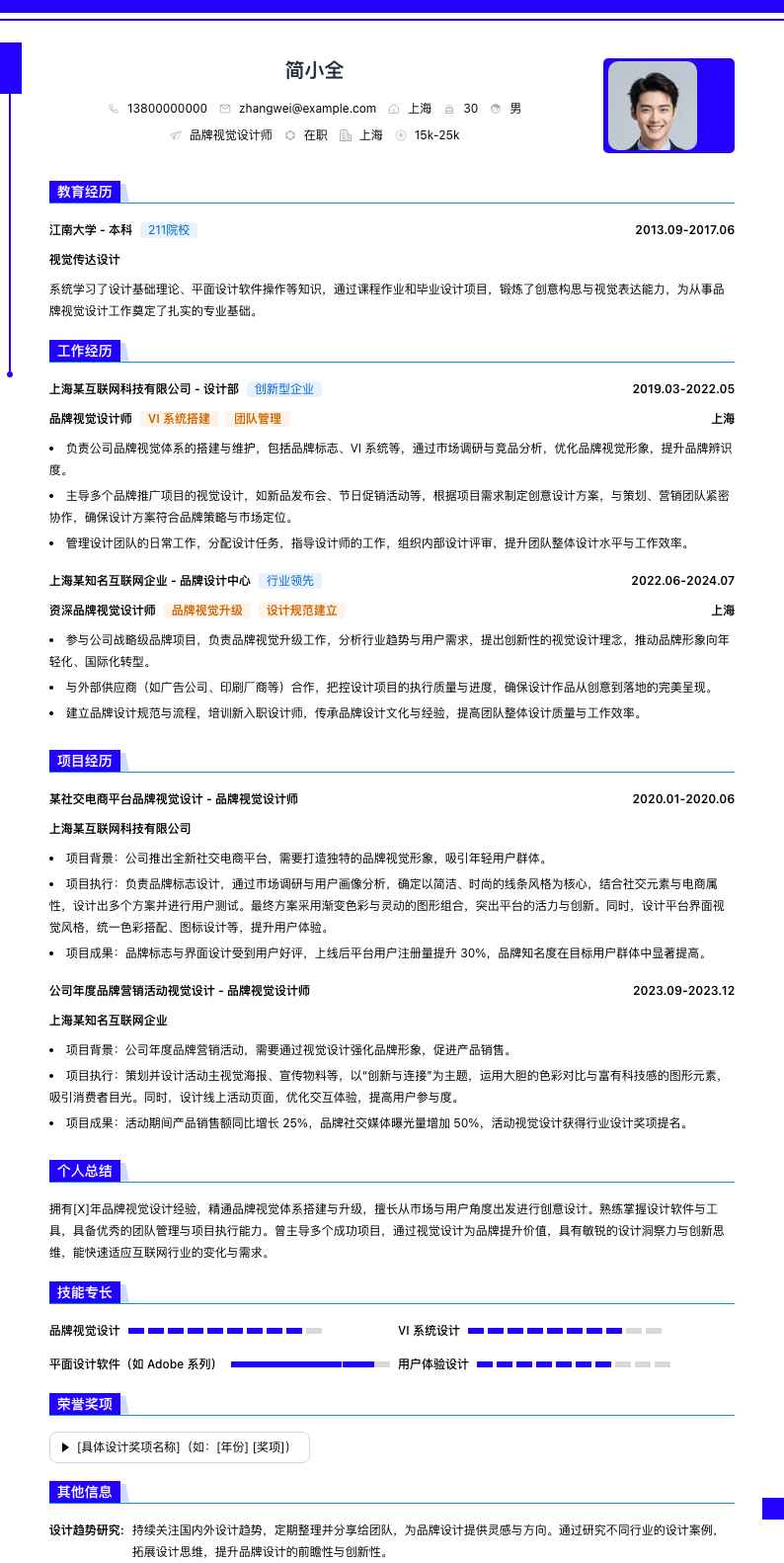 品牌视觉设计师简历模板