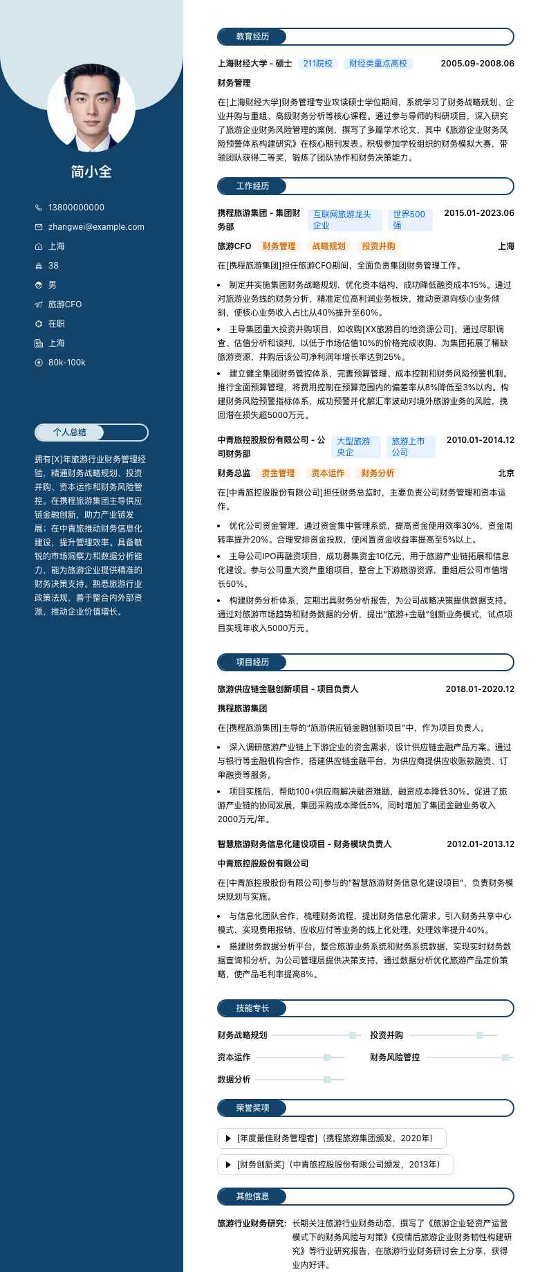 旅游CFO简历模板