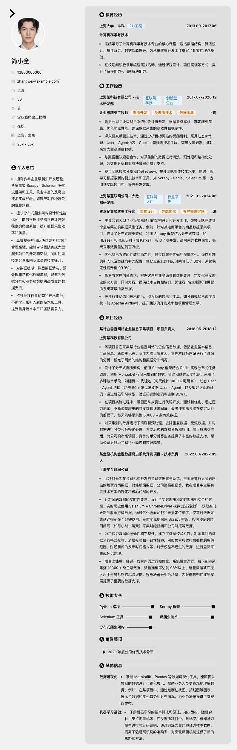 企业级爬虫工程师简历模板