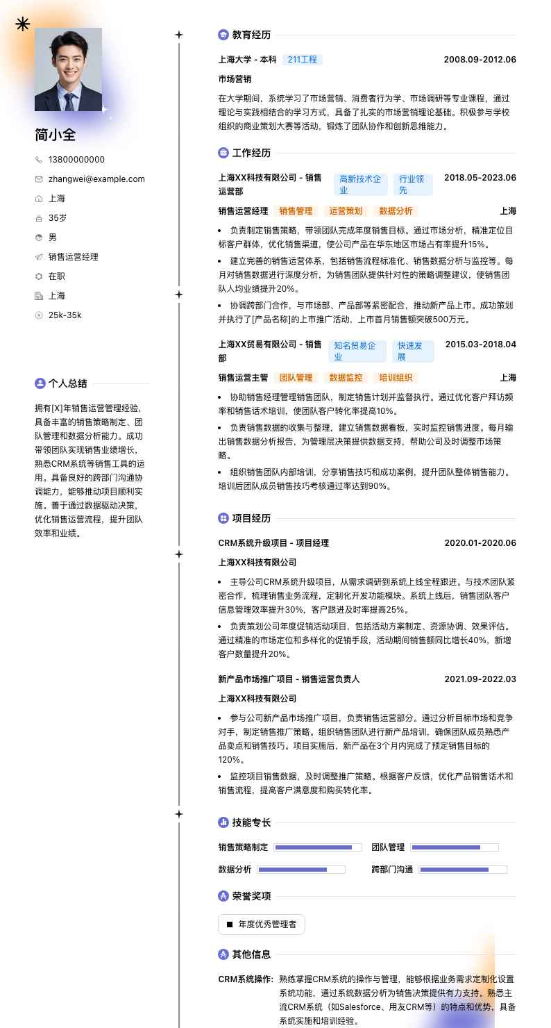 销售运营经理简历模板