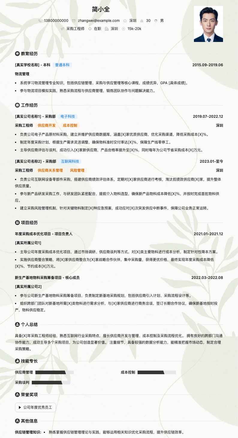 采购工程师简历模板