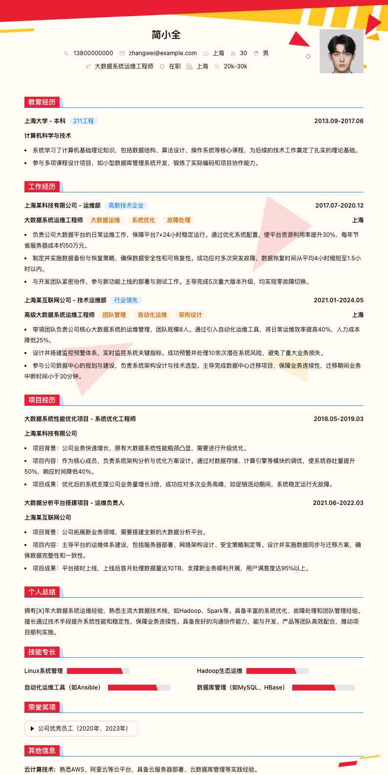 大数据系统运维工程师简历模板