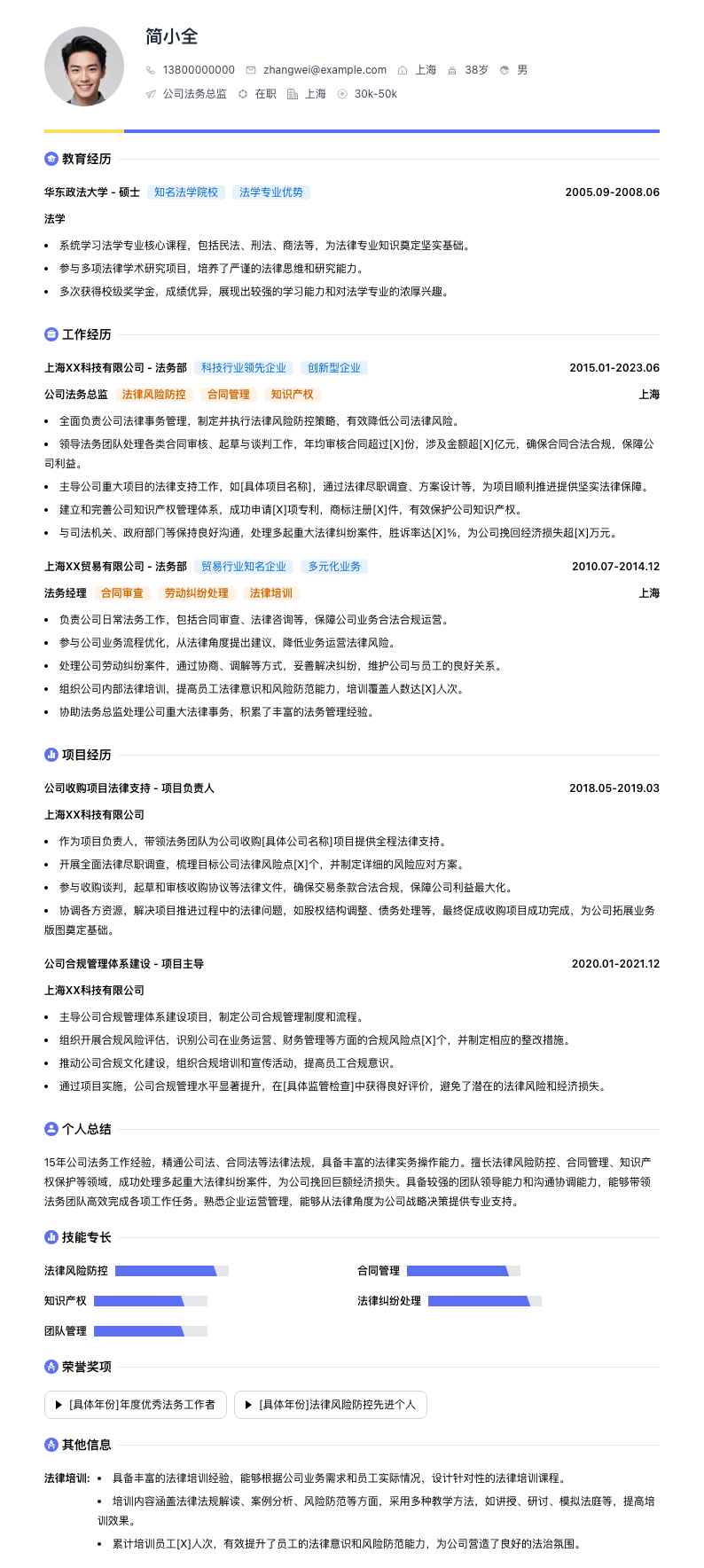 公司法务总监简历模板