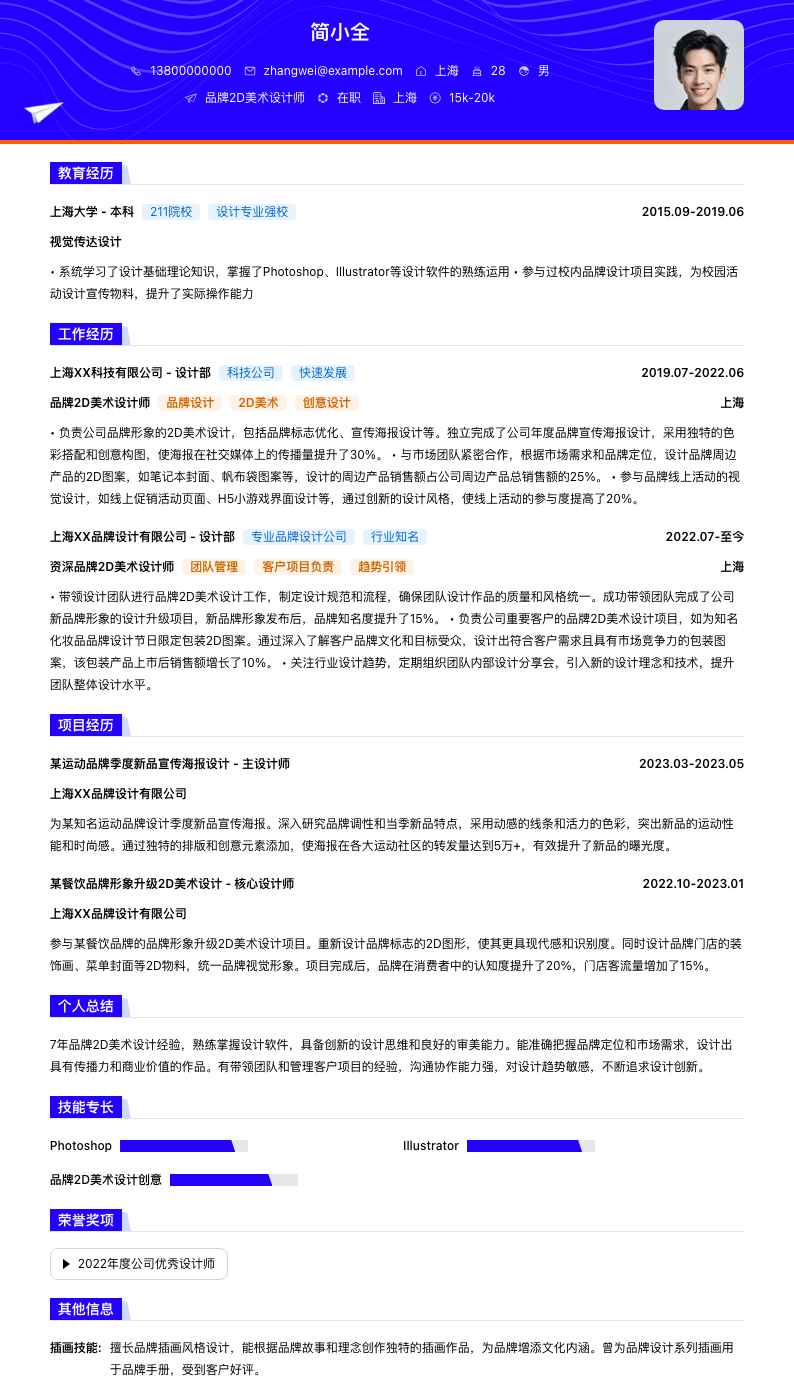 品牌2D美术设计师简历模板
