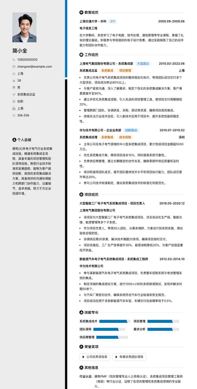 系统集成总监简历模板