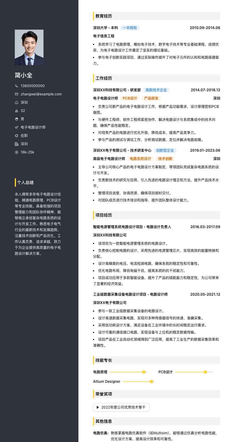 电子电路设计师简历模板