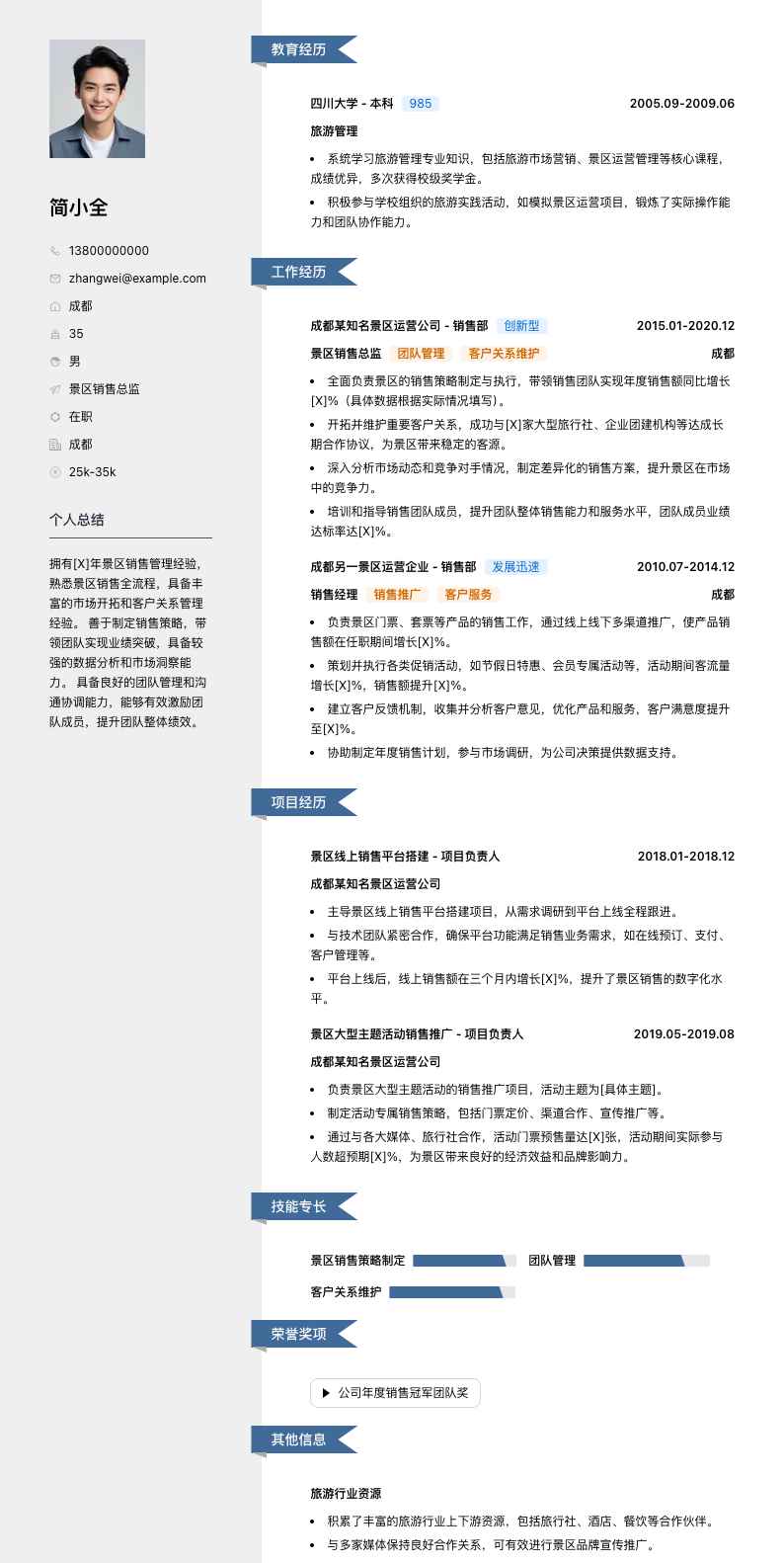 景区销售总监简历模板