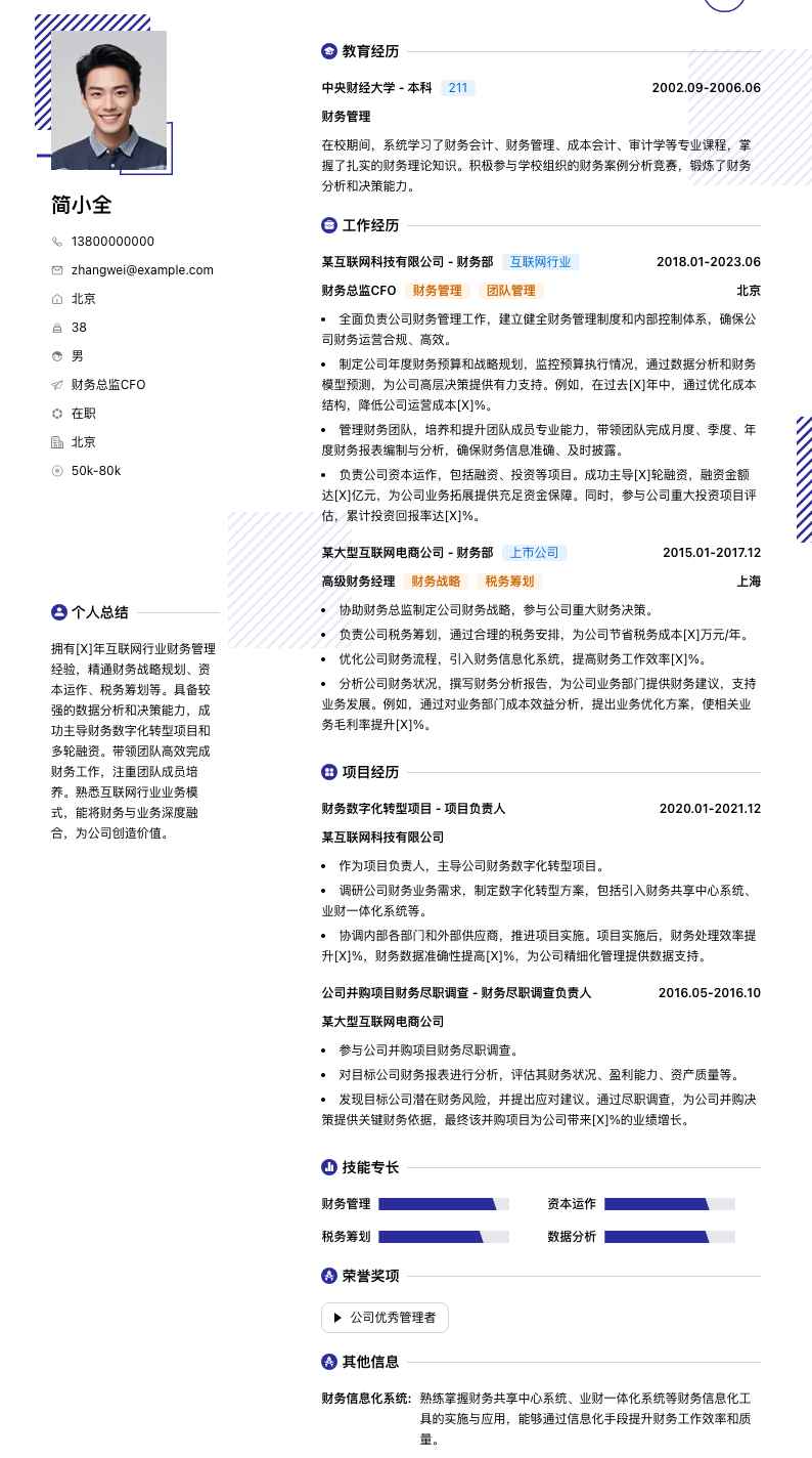 财务总监cfo简历模板