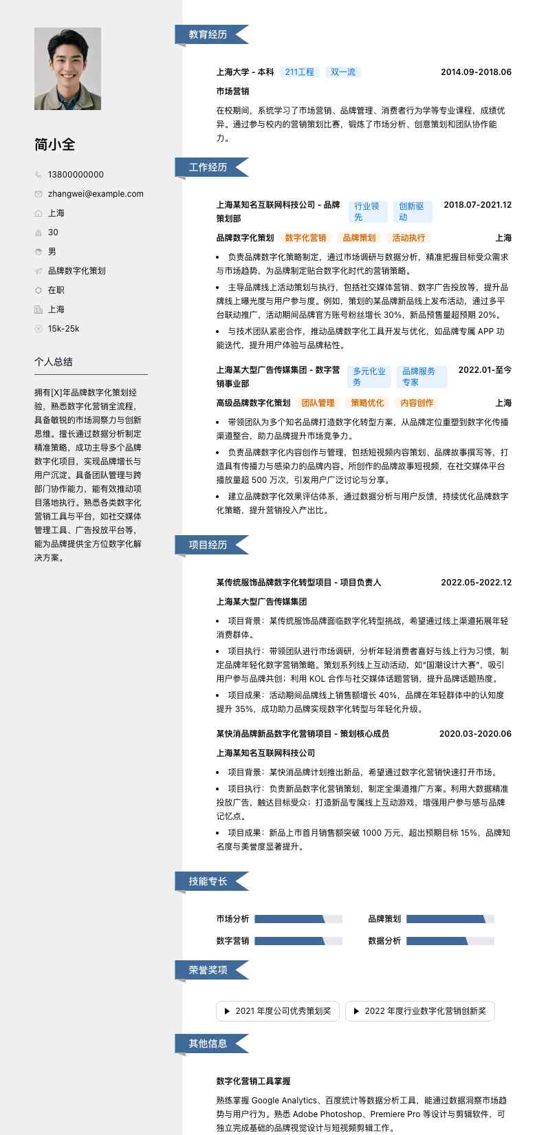 品牌数字化策划简历模板