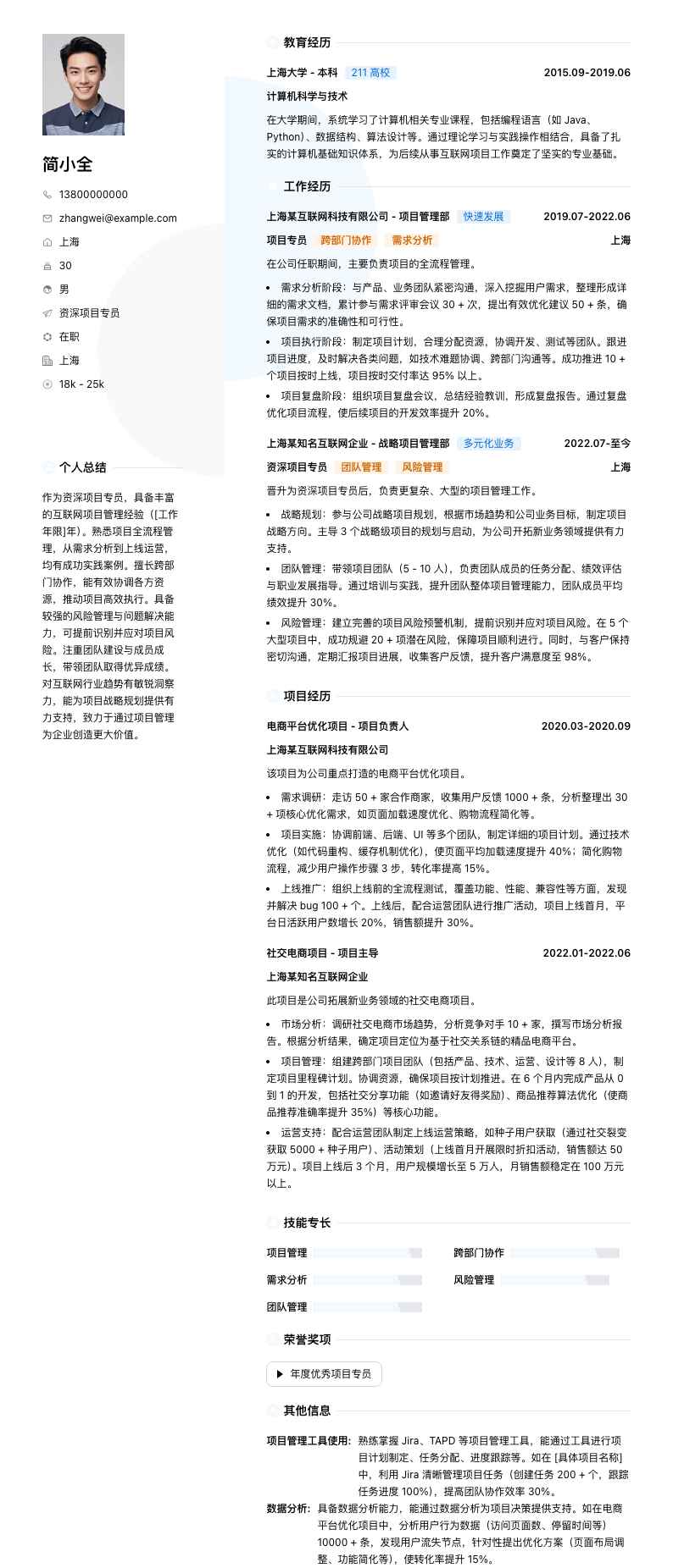 资深项目专员简历模板